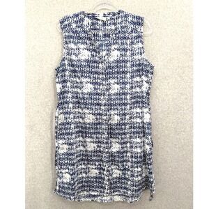 Dolma Shirt Dress Womens XL Blue Geometric Cotton Sleeveless Button Front Belted